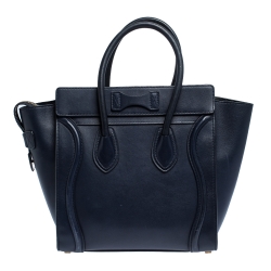 Pre Owned Celine Navy Blue Leather Micro Luggage Tote