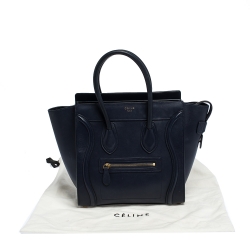 Pre Owned Celine Navy Blue Leather Micro Luggage Tote