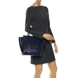 Pre Owned Celine Navy Blue Leather Micro Luggage Tote