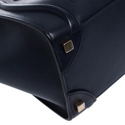Pre Owned Celine Navy Blue Leather Micro Luggage Tote