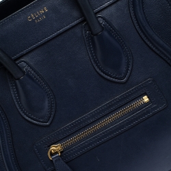 Pre Owned Celine Navy Blue Leather Micro Luggage Tote