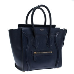 Pre Owned Celine Navy Blue Leather Micro Luggage Tote