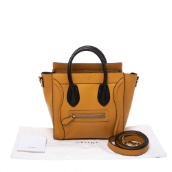 Pre Owned Celine Mustard/Black Leather Nano Luggage Tote
