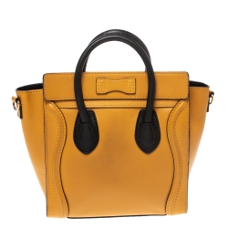 Pre Owned Celine Mustard/Black Leather Nano Luggage Tote