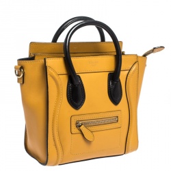 Pre Owned Celine Mustard/Black Leather Nano Luggage Tote