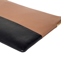 Pre Owned Celine Tan/Black Leather Solo Clutch Pouch