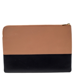 Pre Owned Celine Tan/Black Leather Solo Clutch Pouch