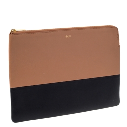 Pre Owned Celine Tan/Black Leather Solo Clutch Pouch