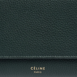 Pre Owned Celine Dark Green Leather Large Multifunction Flap Wallet