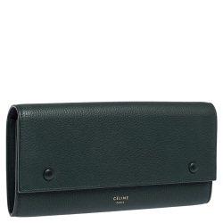 Pre Owned Celine Dark Green Leather Large Multifunction Flap Wallet