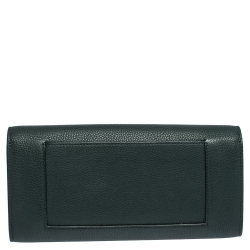 Pre Owned Celine Dark Green Leather Large Multifunction Flap Wallet