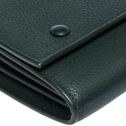 Pre Owned Celine Dark Green Leather Large Multifunction Flap Wallet