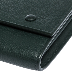 Pre Owned Celine Dark Green Leather Large Multifunction Flap Wallet