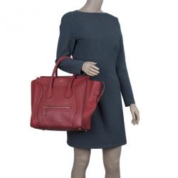 Pre Owned Celine Red  Pomelo Leather Mini Luggage Tote