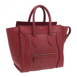 Pre Owned Celine Red  Pomelo Leather Mini Luggage Tote