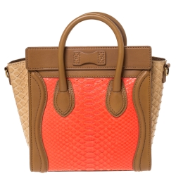 Pre Owned Celine Tri Color Python and Leather Nano Luggage Tote