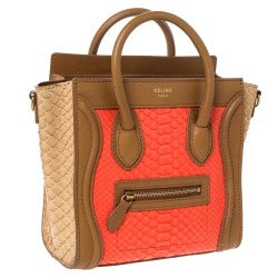 Pre Owned Celine Tri Color Python and Leather Nano Luggage Tote