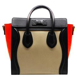 Pre Owned Celine Tri-Color Leather Nano Luggage Tote Bag