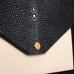 Pre Owned Celine Black/Cream Leather and Stingray Pocket Chain Clutch
