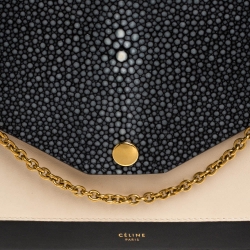 Pre Owned Celine Black/Cream Leather and Stingray Pocket Chain Clutch
