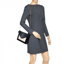 Pre Owned Celine Black/Cream Leather and Stingray Pocket Chain Clutch