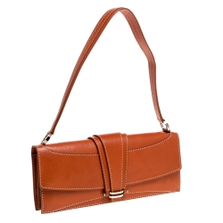 Pre Owned Celine Orange Leather Flap Shoulder Bag