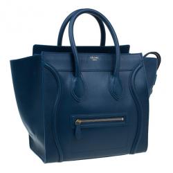 Pre Owned Celine Navy Blue Leather Mini Luggage Tote