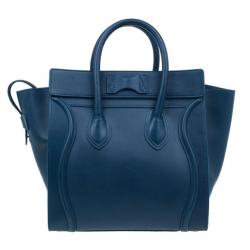 Pre Owned Celine Navy Blue Leather Mini Luggage Tote