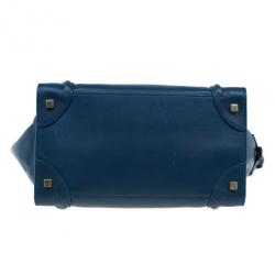 Pre Owned Celine Navy Blue Leather Mini Luggage Tote