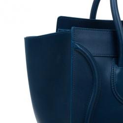 Pre Owned Celine Navy Blue Leather Mini Luggage Tote