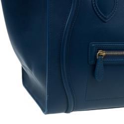 Pre Owned Celine Navy Blue Leather Mini Luggage Tote