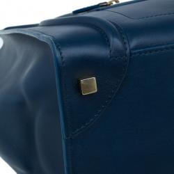Pre Owned Celine Navy Blue Leather Mini Luggage Tote