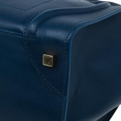 Pre Owned Celine Navy Blue Leather Mini Luggage Tote