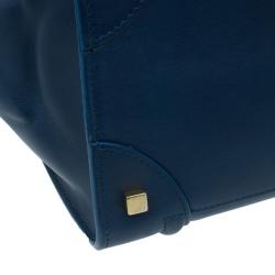 Pre Owned Celine Navy Blue Leather Mini Luggage Tote