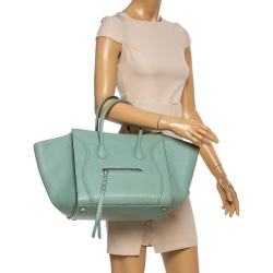 Pre Owned Celine Mint Green Leather Medium Phantom Luggage Tote
