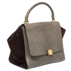 Pre Owned Celine Grey/Maroon Python and Suede Medium Trapeze Bag