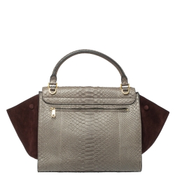 Pre Owned Celine Grey/Maroon Python and Suede Medium Trapeze Bag