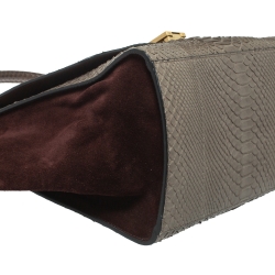 Pre Owned Celine Grey/Maroon Python and Suede Medium Trapeze Bag