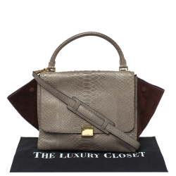 Pre Owned Celine Grey/Maroon Python and Suede Medium Trapeze Bag