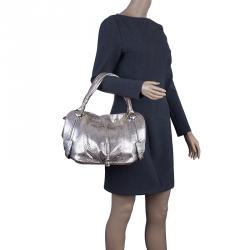 Pre Owned Celine Metallic Silver Leather Medium Bittersweet Hobo