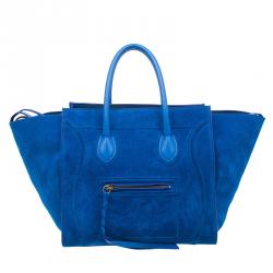 Pre Owned Celine Bright Blue Rust Suede Leather Small Phantom Luggage Tote