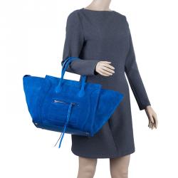 Pre Owned Celine Bright Blue Rust Suede Leather Small Phantom Luggage Tote