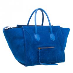 Pre Owned Celine Bright Blue Rust Suede Leather Small Phantom Luggage Tote