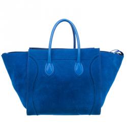 Pre Owned Celine Bright Blue Rust Suede Leather Small Phantom Luggage Tote