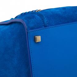 Pre Owned Celine Bright Blue Rust Suede Leather Small Phantom Luggage Tote
