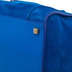 Pre Owned Celine Bright Blue Rust Suede Leather Small Phantom Luggage Tote