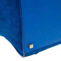 Pre Owned Celine Bright Blue Rust Suede Leather Small Phantom Luggage Tote
