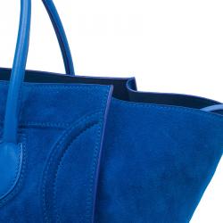 Pre Owned Celine Bright Blue Rust Suede Leather Small Phantom Luggage Tote
