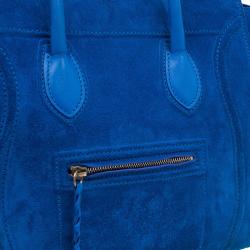 Pre Owned Celine Bright Blue Rust Suede Leather Small Phantom Luggage Tote