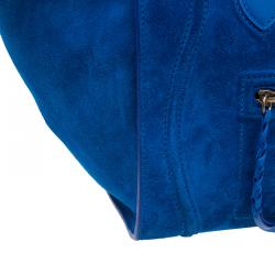 Pre Owned Celine Bright Blue Rust Suede Leather Small Phantom Luggage Tote